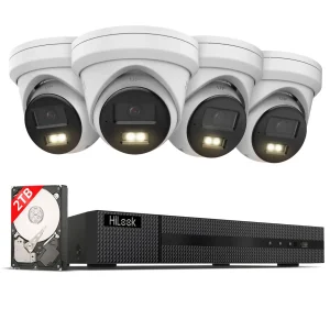HiLook by HIKVISION 4K Überwachungskamera-Set IK28P-480T | 4× 8MP Turret Kameras, Smart Hybrid Light, PoE-NVR & 2TB HDD