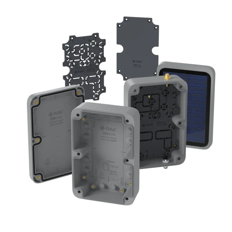 Unify Enclosure IP67 Grau 150×100×45 mm mit spezieller Montageplatte, vorinstallierten M8-5-Pin- und RP-SMA-Antennenanschlüssen